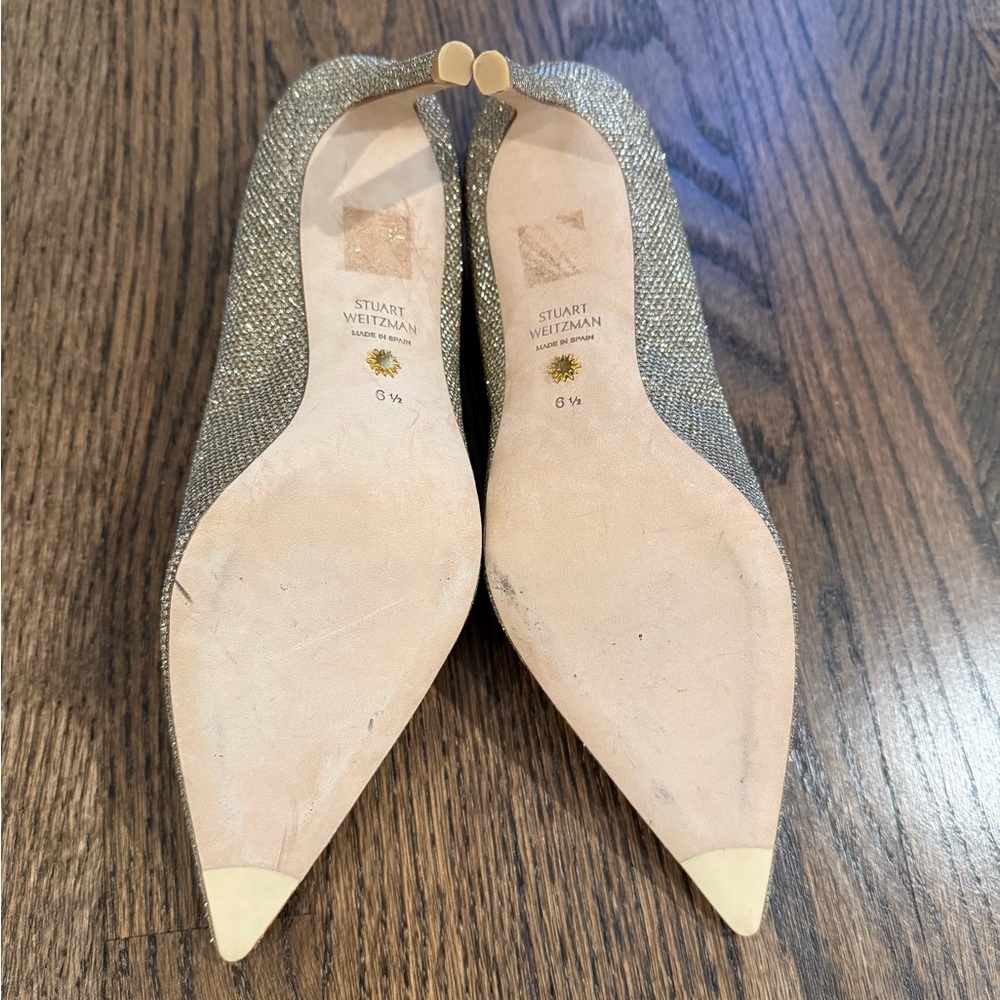 New Stuart Weitzman Power Gold Glitter Sparkle Heels Size 6.5 - Picture 5 of 5